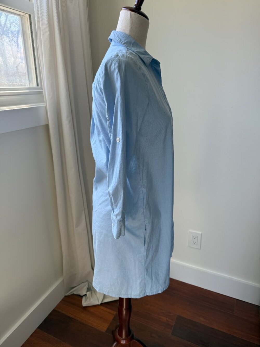 Cuyana Cotton Poplin Shirt Dress XS Blue Button Front Pocket Stretch Summer Nant - Picture 3 of 10